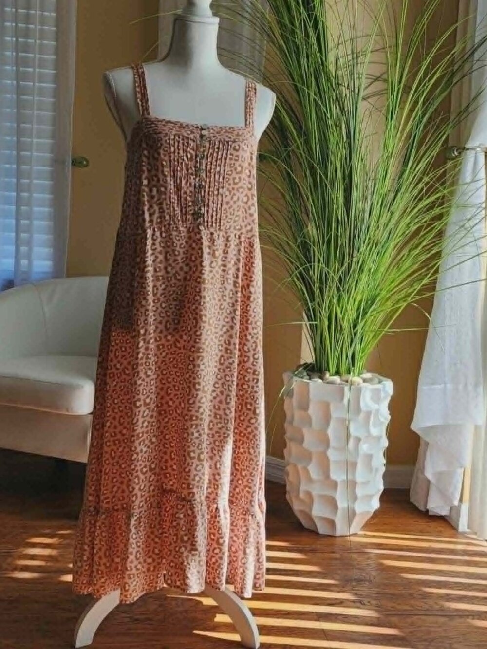 Sally Brigs Leopard Print Maxi Dress Size 14 (Fits Like L)